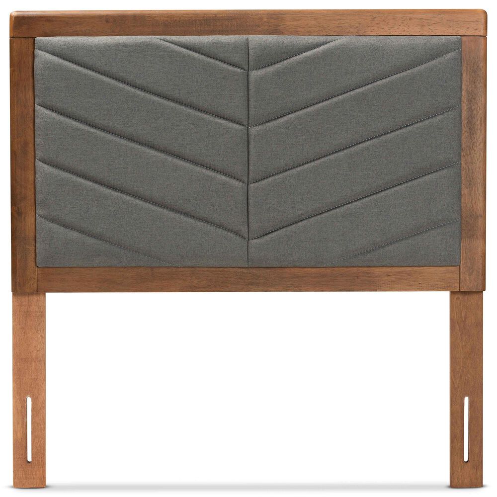 Baxton Studio Iden Twin Upholstered Headboard with Dark Grey Fabric in Walnut Brown, , large