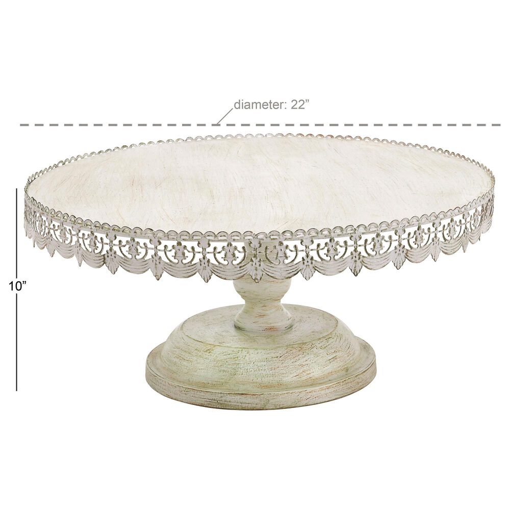 Maple and Jade Floral Cake Stand with Lace Inspired Edge in Distressed Cream, Black and Brown, , large