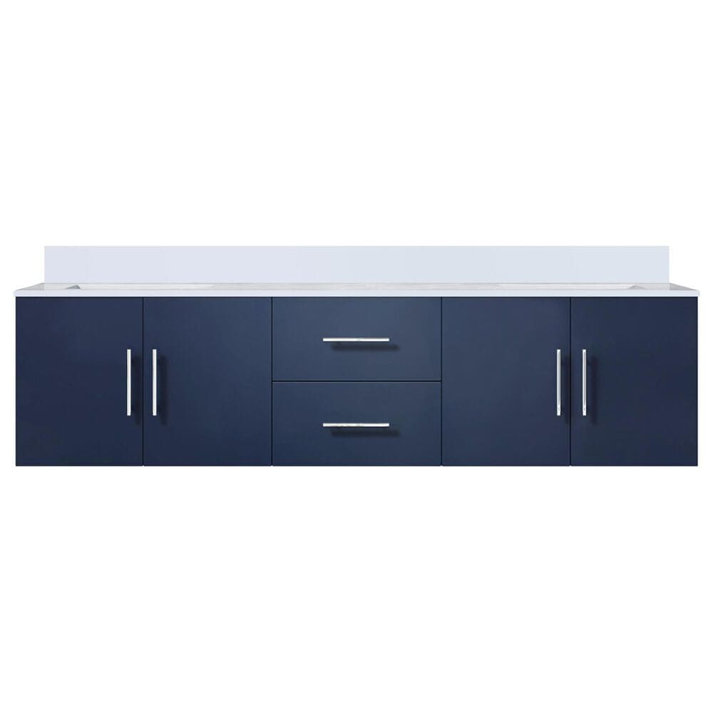 Lexora Home Geneva 72&quot; Double Bathroom Vanity in Navy Blue with 2 cm White Quartz Top and Rectangular Sinks, , large