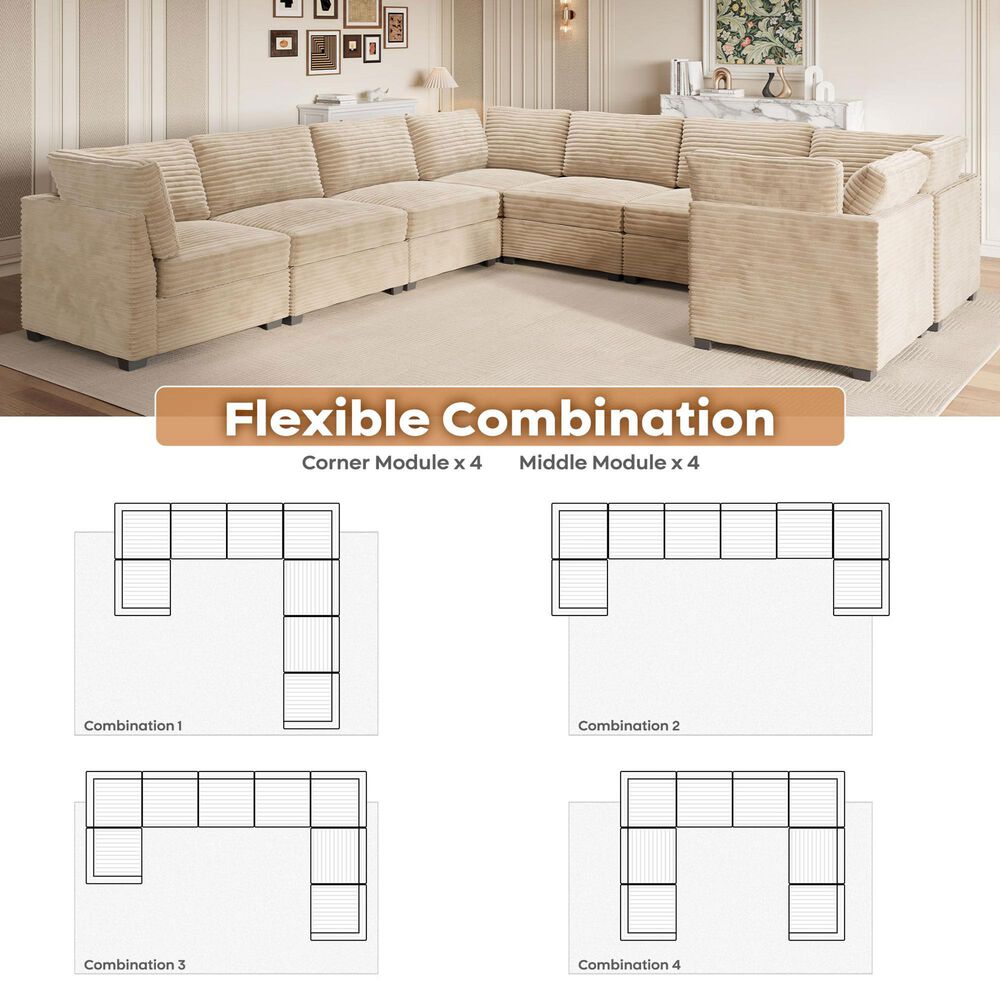 HOMLUX 8-Piece Oversized U-Sectional in Beige, , large
