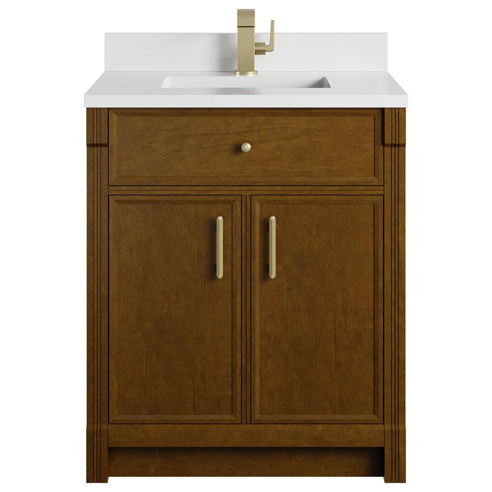 James Martin Bellshire 30" Single Bathroom Vanity in Honey Oak with Single Hole 3 cm White Zeus Silestone Top and Rectangular Sink, , large