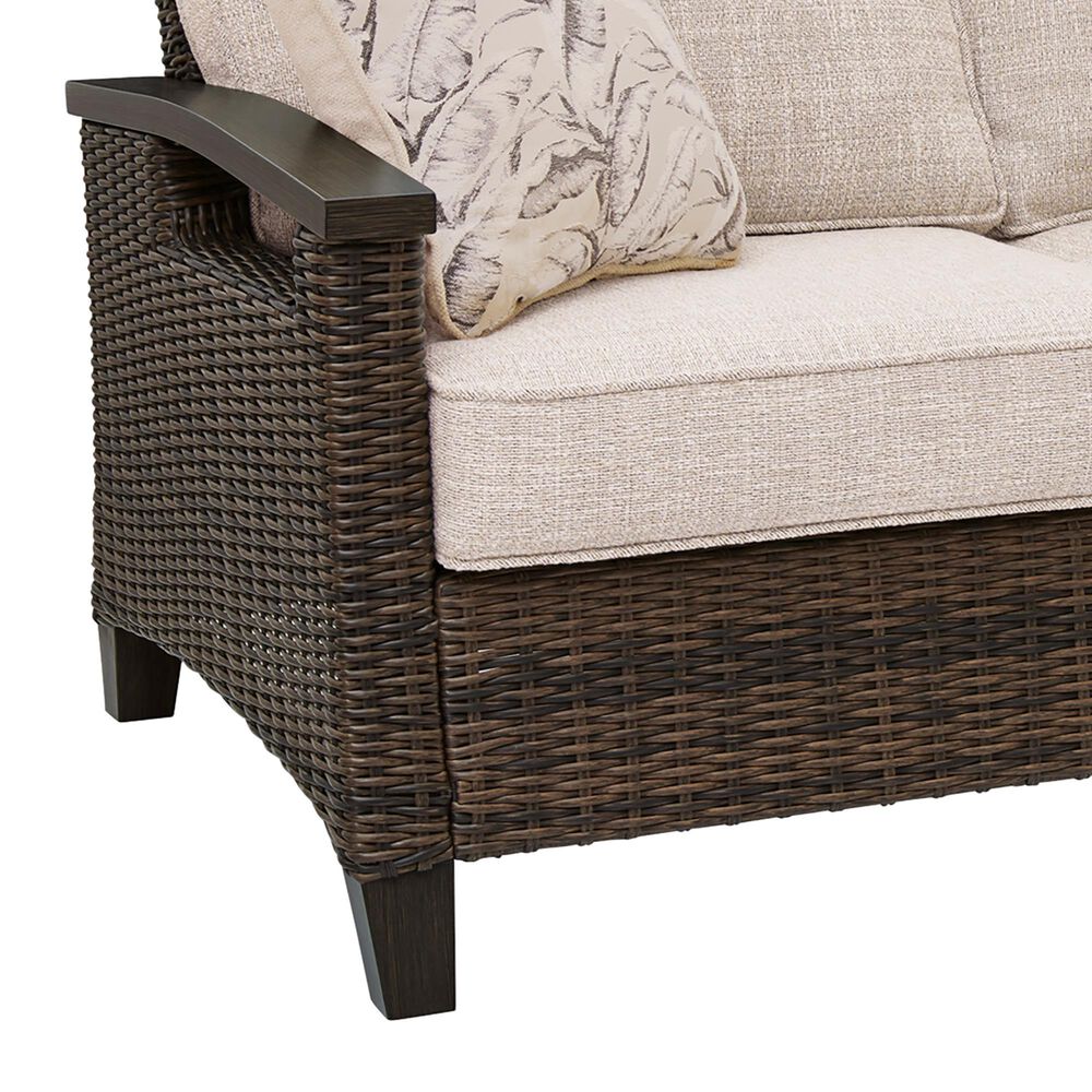 Ashley Monterey Point Stationary Loveseat with Beige Cushions in Dark Brown, , large