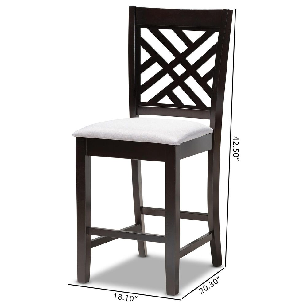 Baxton Studio Caron Counter Height Pub Chair with Gray Cushion in Espresso Brown (Set of 2), , large