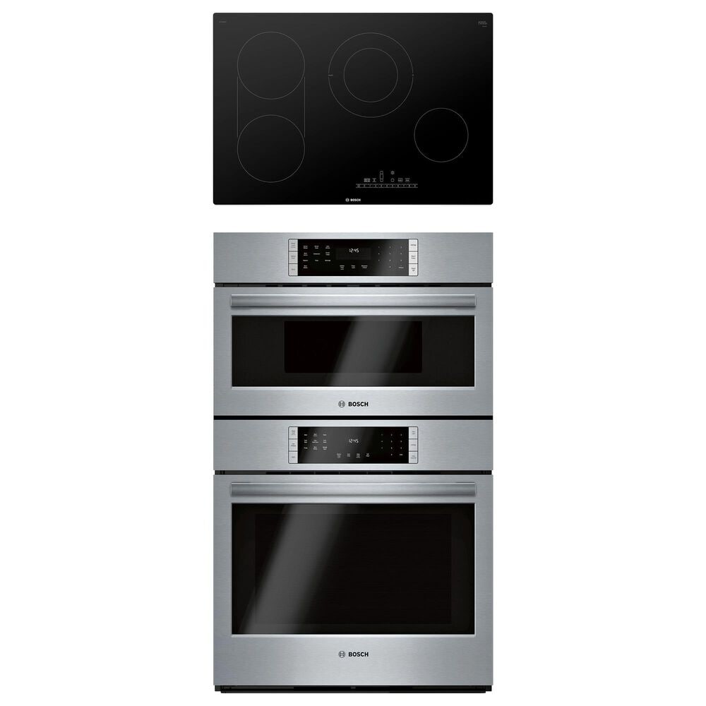 Bosch 800 Series 2-Piece Kitchen Package with Stainless Steel 6.2 Cu. Ft. 3D HotAir Combination Oven and Black 30" Electric Cooktop, , large