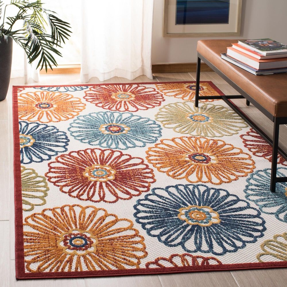 Safavieh Cabana CBN801A 3&#39; x 5&#39; Creme and Red Indoor/Outdoor Area Performance Rug, , large