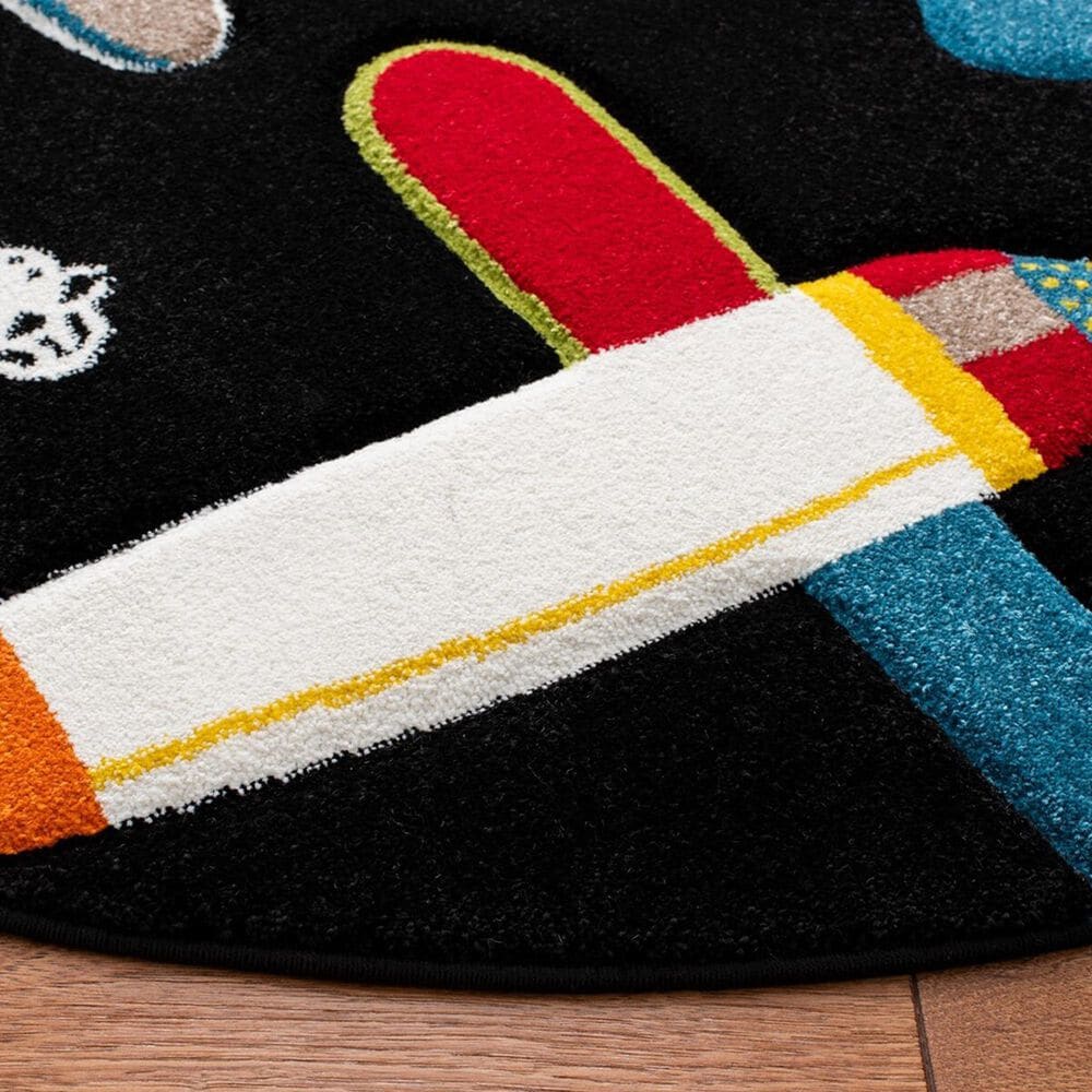 Safavieh Carousel Outer Space 5&#39;3&quot; Round Black and Ivory Kids  Area Rug, , large
