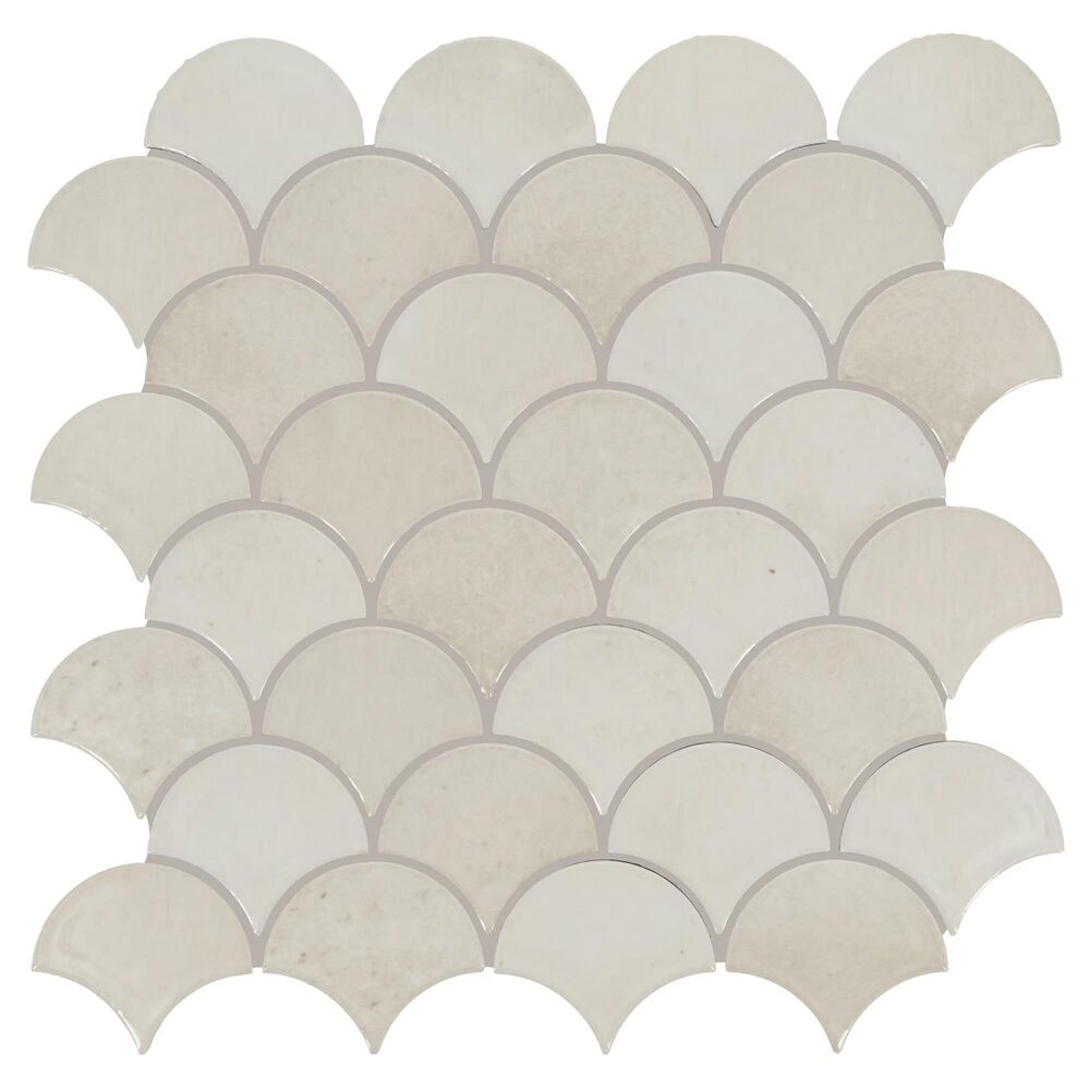 Dal-Tile Miramo Pearl 3" Fan Undulated on 13.25" x 12.75" Ceramic Mosaic Sheet, , large