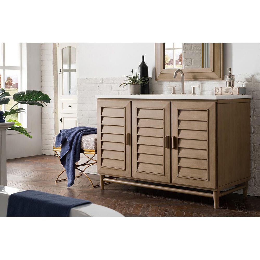 James Martin Vanities Portland 48&quot; Single Vanity in White Washed Walnut with 3 cm Arctic Fall Solid Surface Top, , large