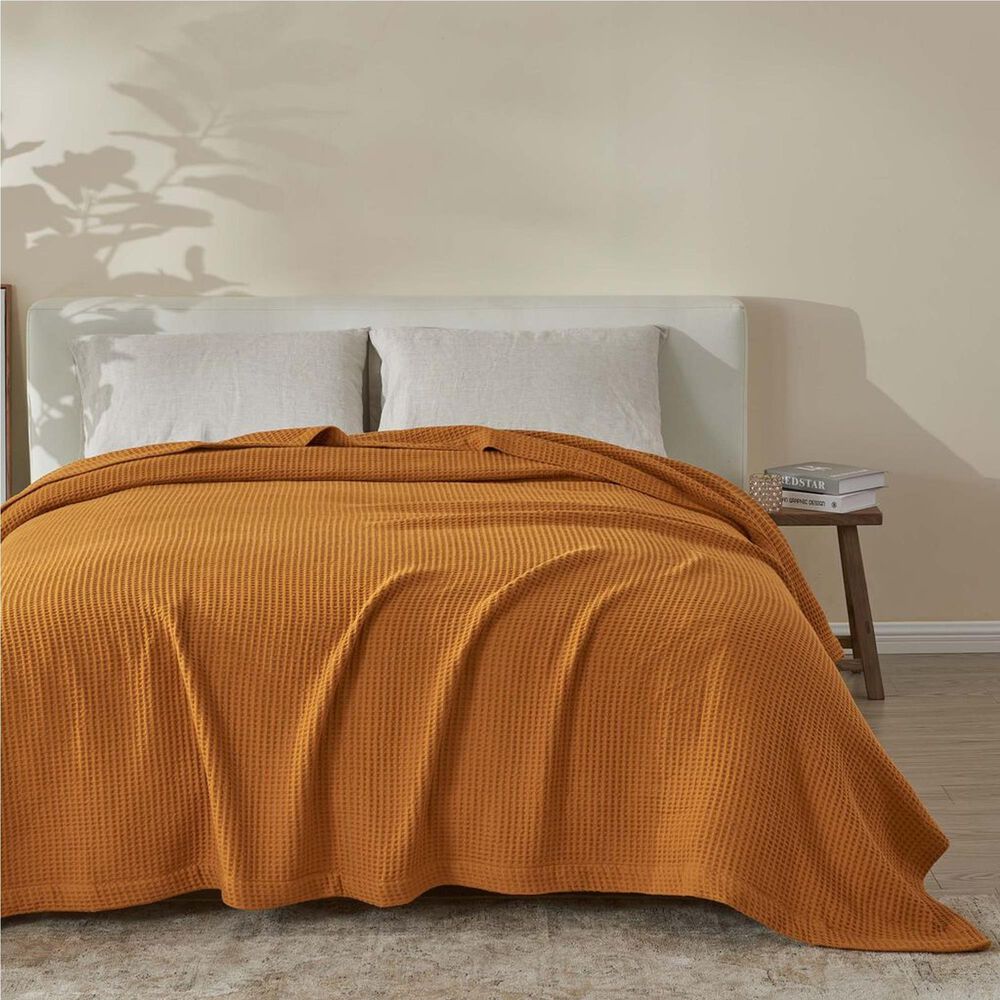 Trade Linker Full/Queen Waffle Weave Knit Throw Blanket in Bronze, , large
