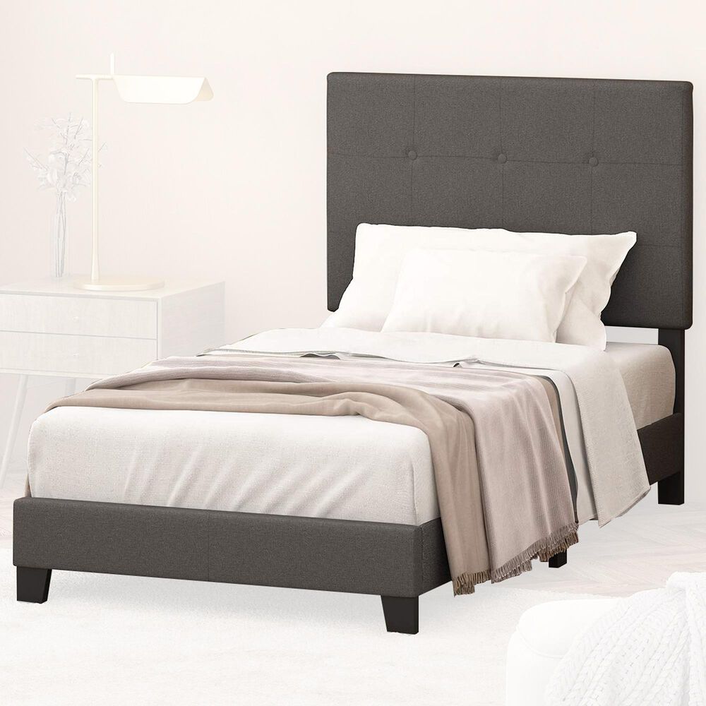HOMLUX Laval Twin Upholstered Platform Bed Frame in Stone, , large