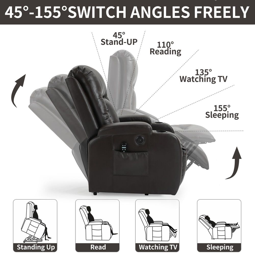 Hearth and Haven Power Lift Recliner in Brown, , large