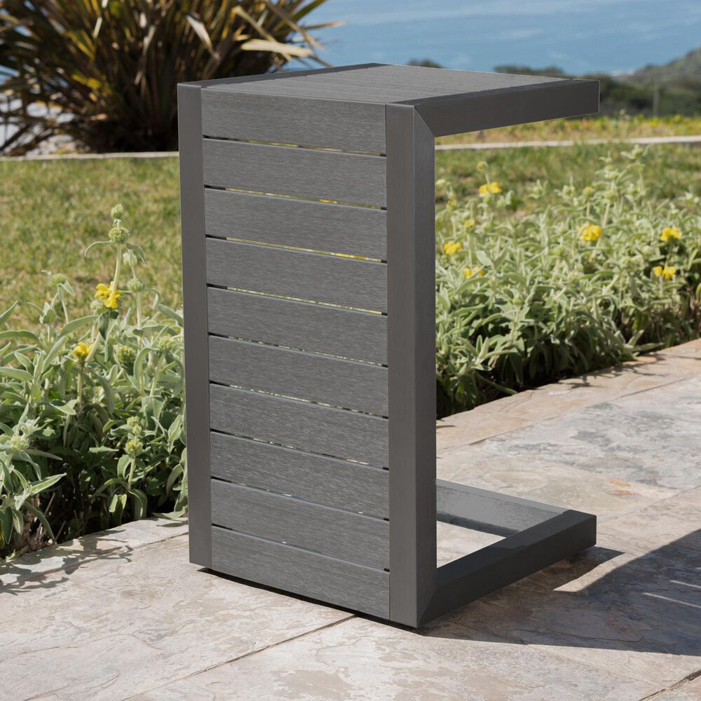 Hearth and Haven Cape Coral C-Shaped Patio Side Table in Grey, , large