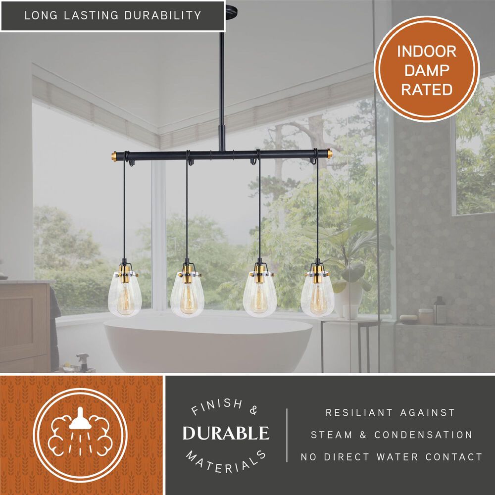 Vaxcel Kassidy 4-Light Linear Chandelier in Black and Natural Brass, , large