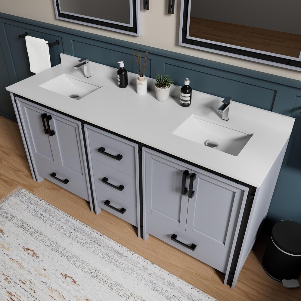 Lexora Home Ziva 72" Double Bathroom Vanity in Dark Grey with 2 cm White Cultured Marble Top and Rectangular Sinks, , large
