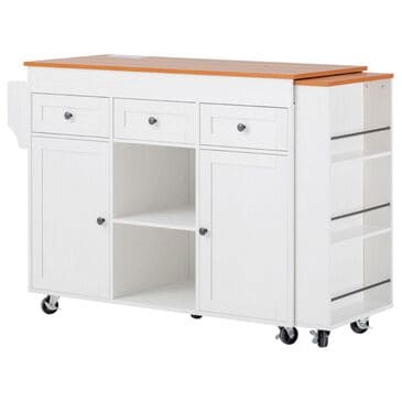 HOMLUX 86" Kitchen Island with Extendable Dining Table in White, , large