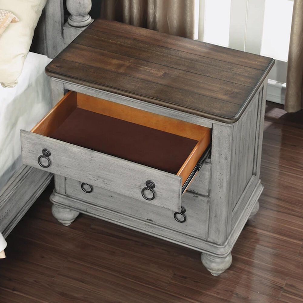Flexsteel Plymouth 3 Drawer Nightstand in Distressed Gray and White, , large