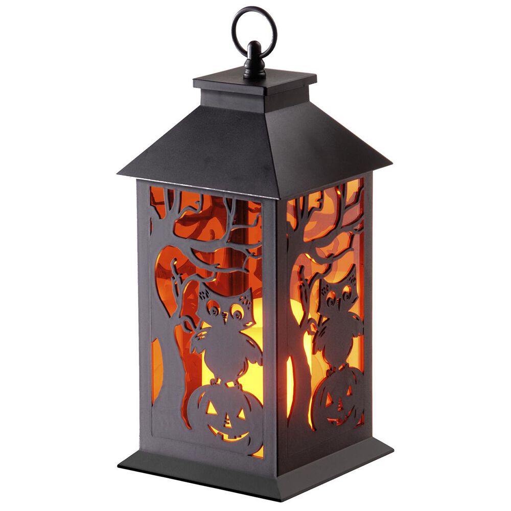National Tree 11.5" LED Owl and Pumpkin Lantern in Black, , large