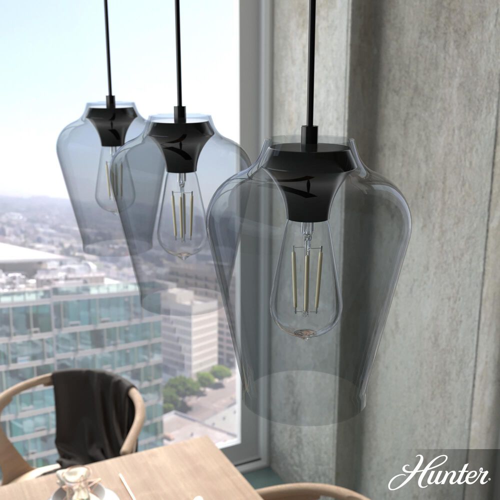 Hunter Vidria 3-Light Linear Pendant Cluster in Matte Black, , large