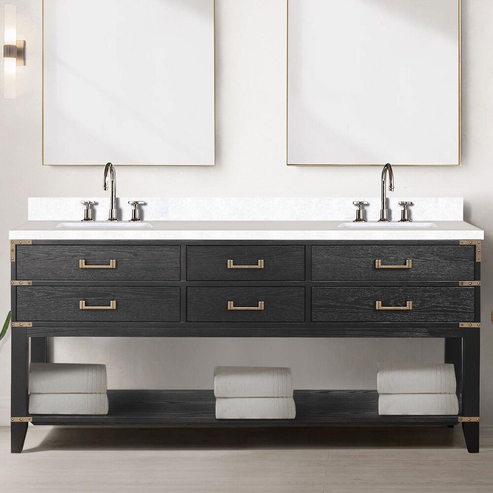 Lexora Home Norwalk 72&quot; Double Bathroom Vanity in Black Oak with White Cultured Marble Top  and Rectangle Sink, , large