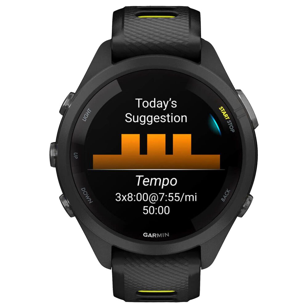 Garmin Forerunner 265S Smartwatch 42mm Black Bezel Case with Black and Amp Yellow Silicone Band, , large