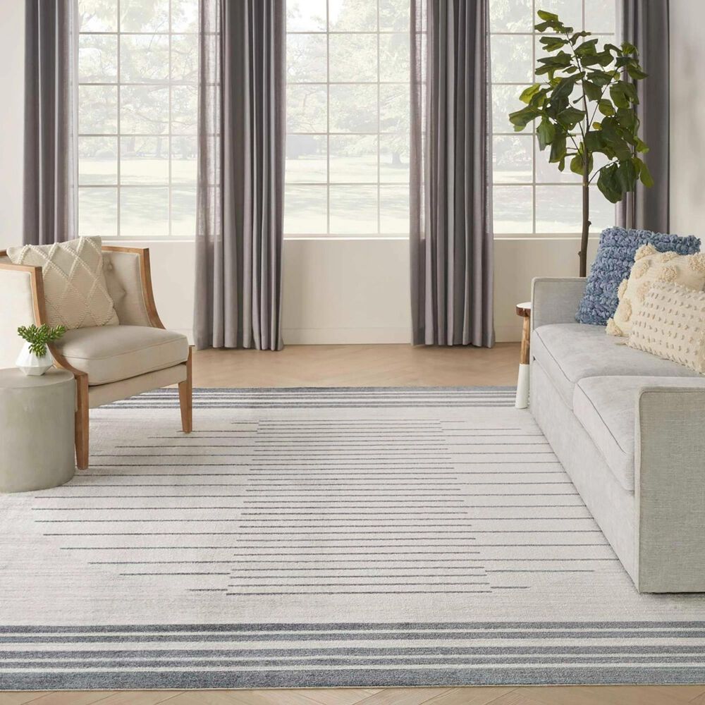 Nourison Astra Machine Washable ASW04 7&#39;10&quot; x 10&#39; Ivory and Blue Area Rug, , large