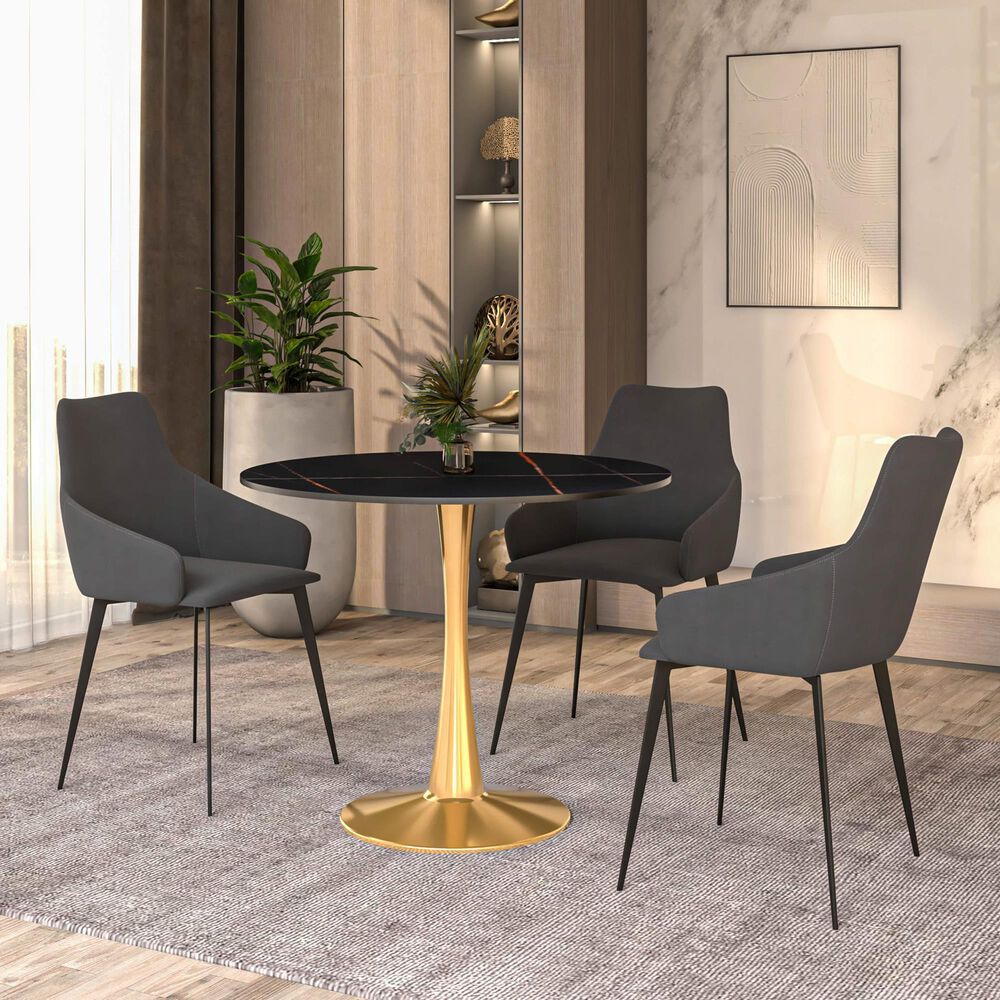 Leisuremod Leisuremod Bristol 31 round dining table Gold base with Black Sintered stone Top, , large