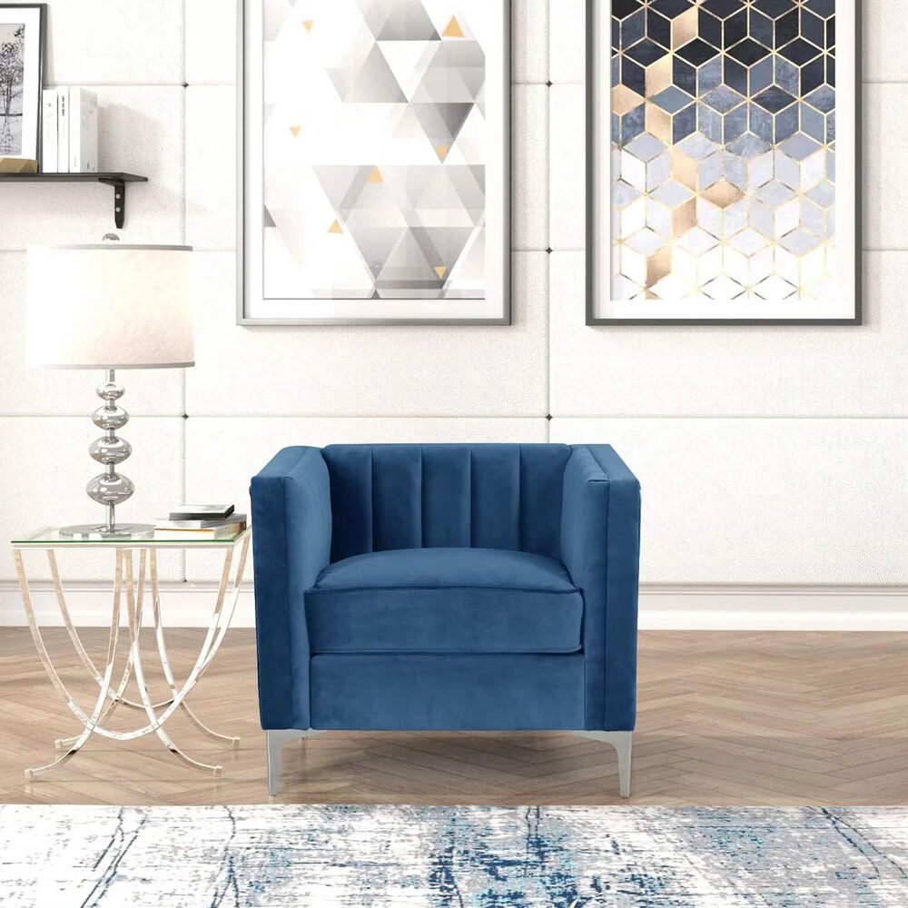 Morden Fort Channel Tufted Chair in Blue Velvet, , large