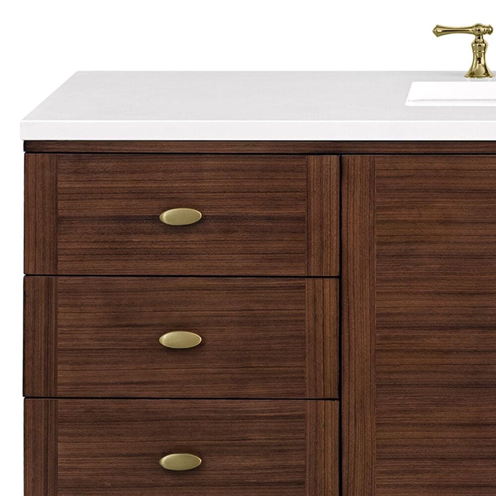 James Martin Vanities Amberly 60&quot; Single Bathroom Vanity in Walnut with 3 cm White Zeus Quartz Top and Rectangular Sink, , large