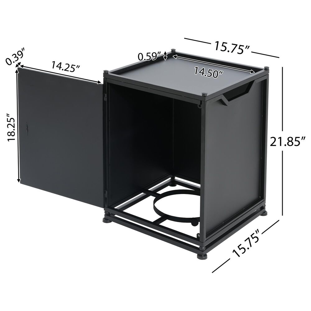 Hearth and Haven Outdoor Metal Tank Holder Side Table with Door in Matte Black, , large