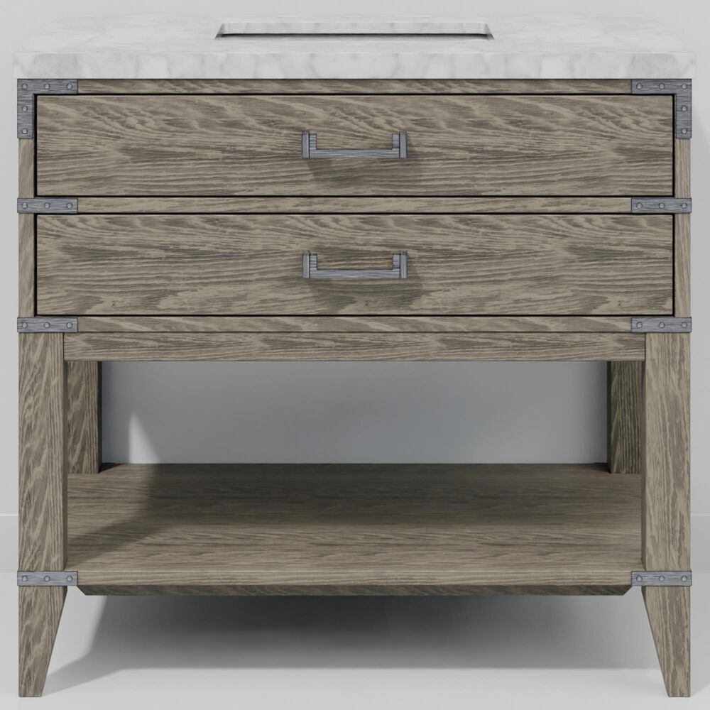 Lexora Home Norwalk 36" Single Bathroom Vanity in Grey Oak with White Carrara Marble Top  and Rectangle Sink, , large