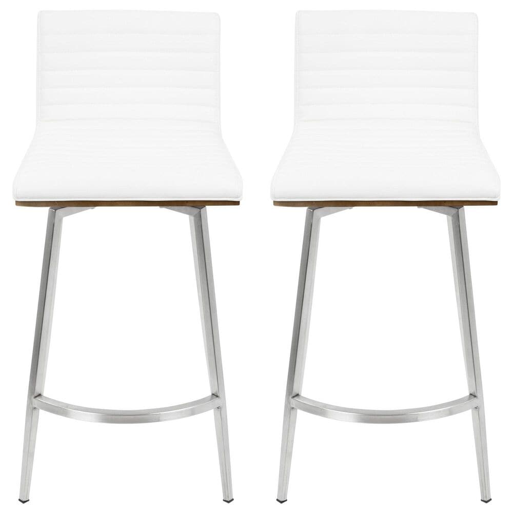 Lumisource Mason Swivel Counter Stool with White Cushion in Stainless Steel and Walnut &#40;Set of 2&#41;, , large