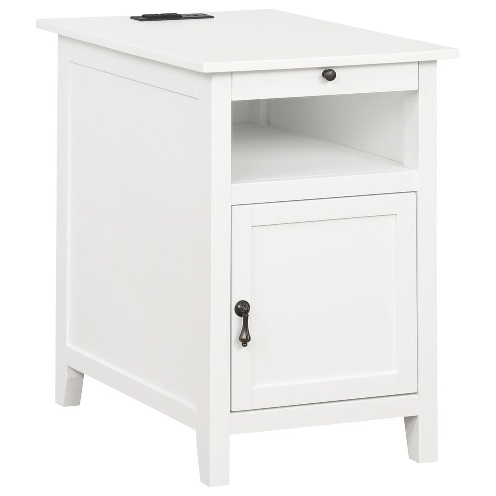 Linon Home Decor Birkdale Accent Table with USB Port in White, , large