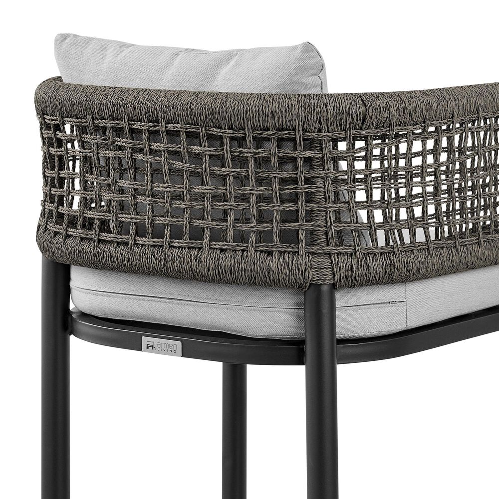 Armen Living Alegria Patio Counter Height Bar Stool with Gray Cushion in Black, , large