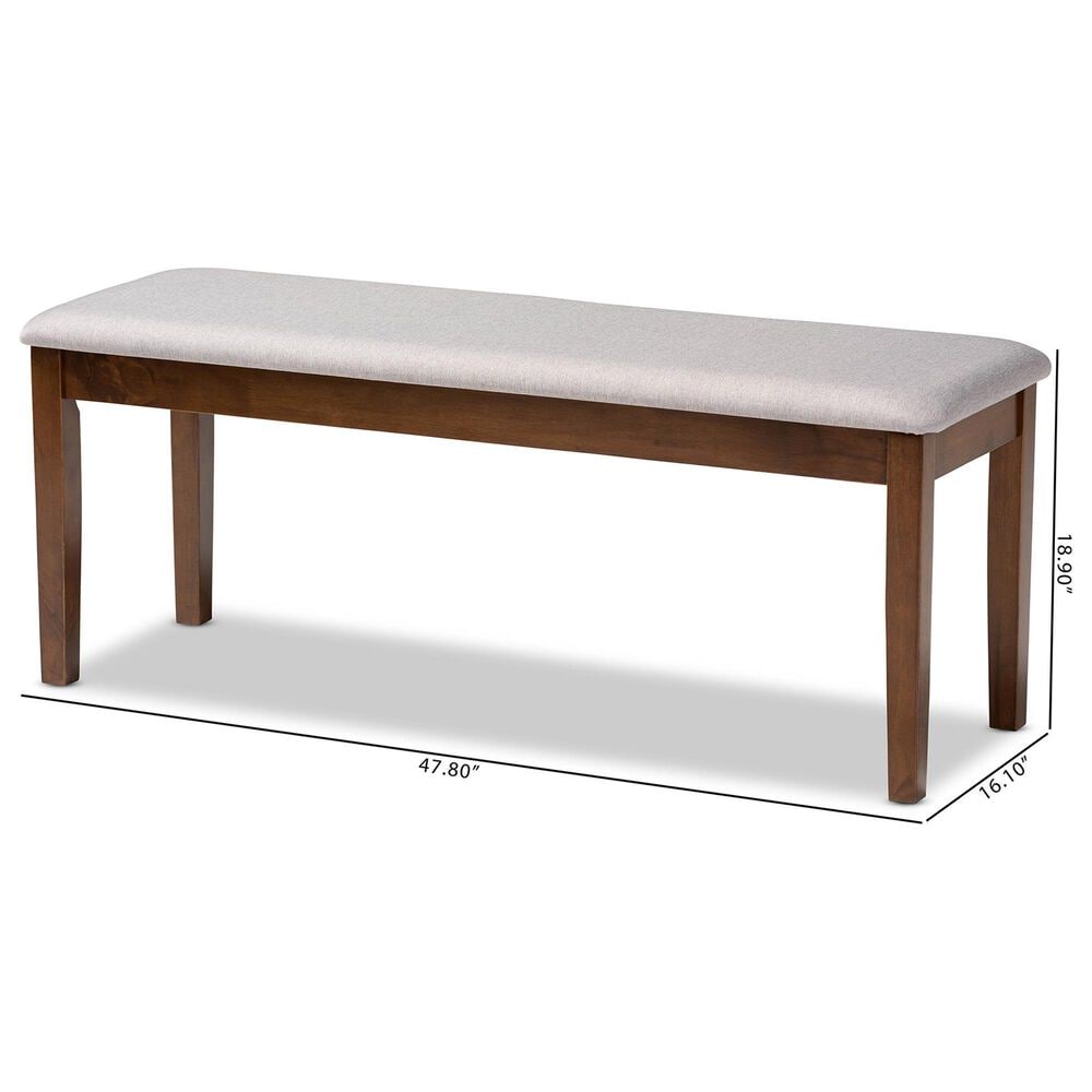 Baxton Studio Teresa Dining Bench with Grey Cushion in Walnut Brown, , large