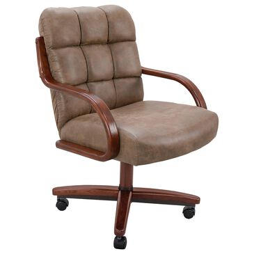Northrow Traditional Caster Dining Chair in Walnut Finish and Palance Silk Brown Upholstery, , large