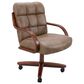 Northrow Traditional Caster Dining Chair in Walnut Finish and Palance Silk Brown Upholstery, , large