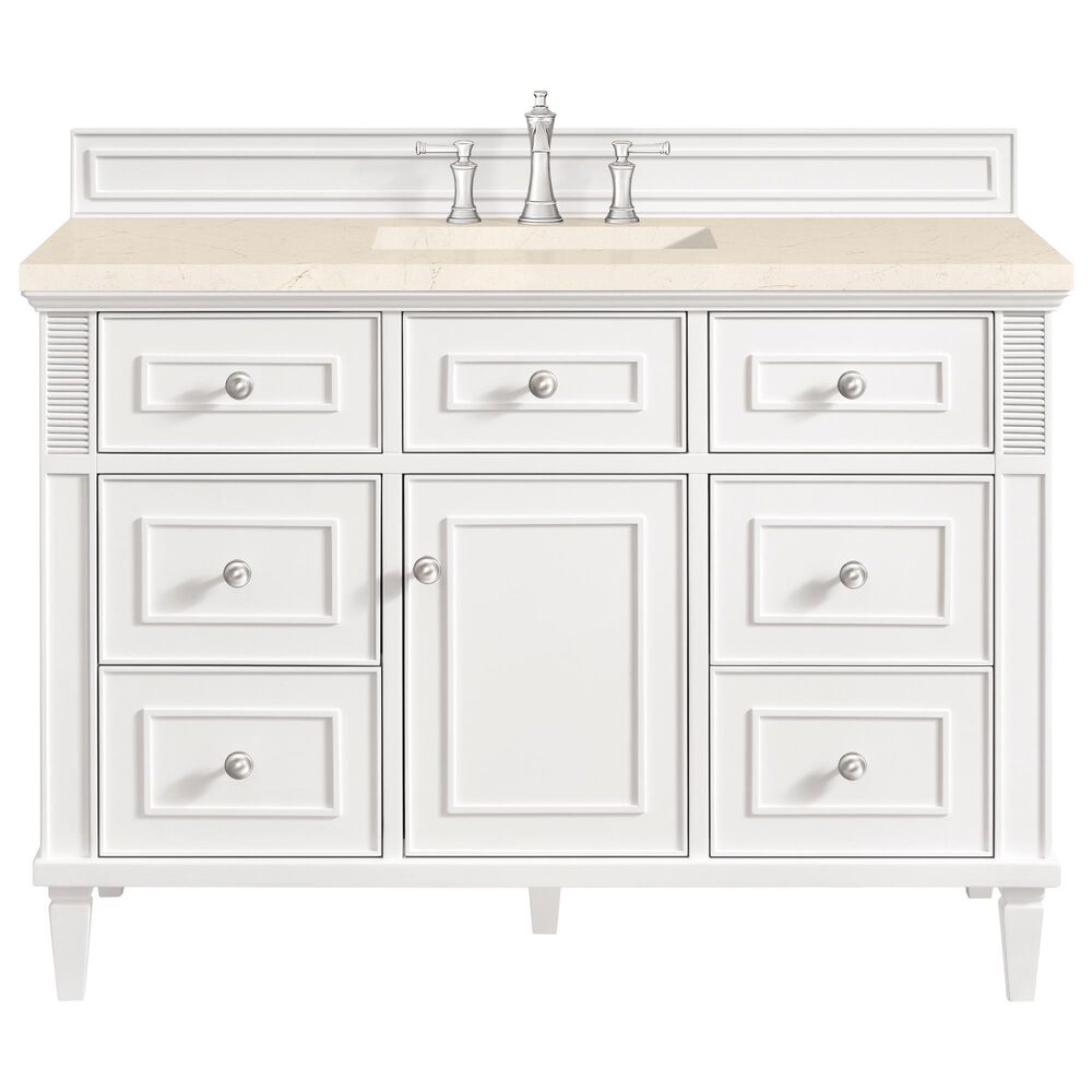 James Martin Vanities Lorelai 48&quot; Single Vanity in Bright White with 3 cm Eternal Marfil Quartz Top, , large