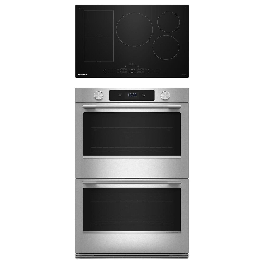 KitchenAid 2-Piece Kitchen Package with PrintShield Stainless Steel 30" Smart Double Wall Oven and Black 30" Induction Cooktop, , large