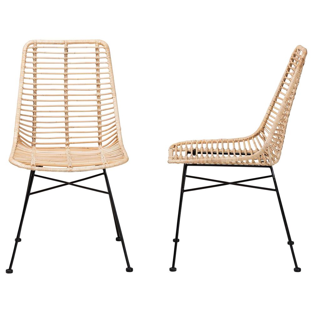 Baxton Studio Manhattan Side Chair in Natural Brown and Black (Set of 2), , large