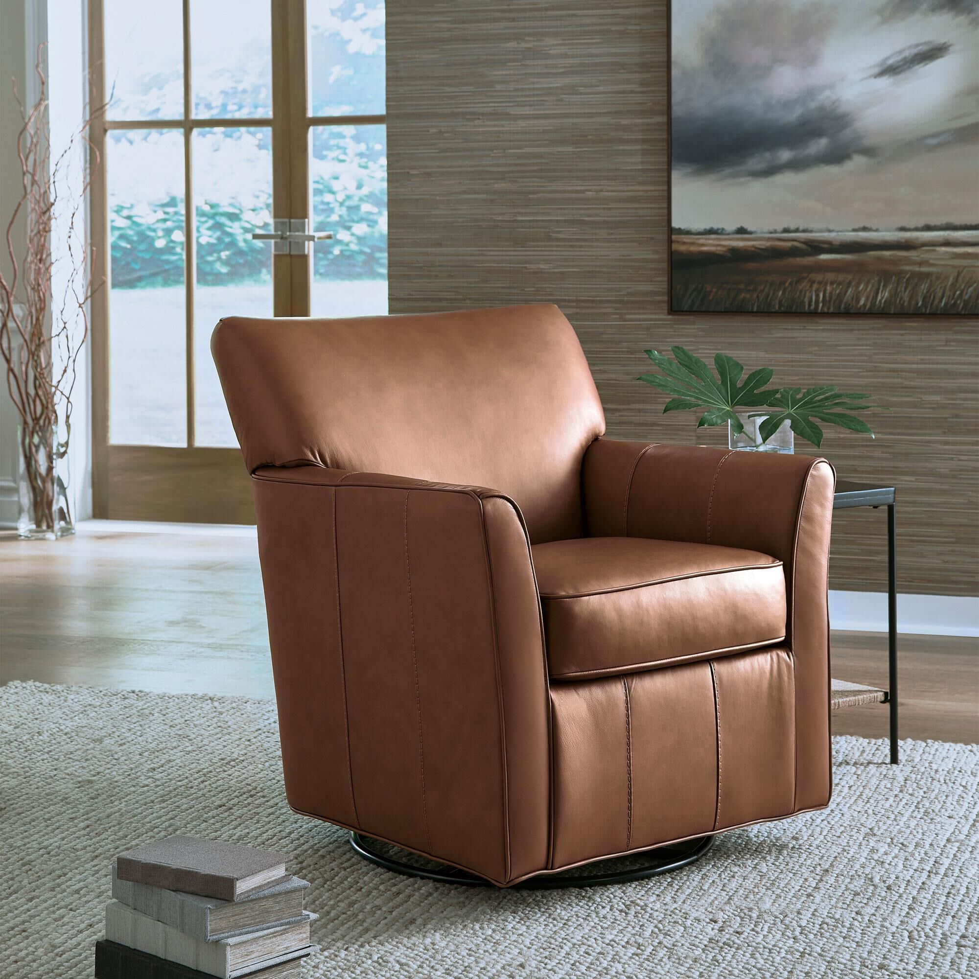 Ashley Braydunn Swivel Glider Accent Chair in Caramel