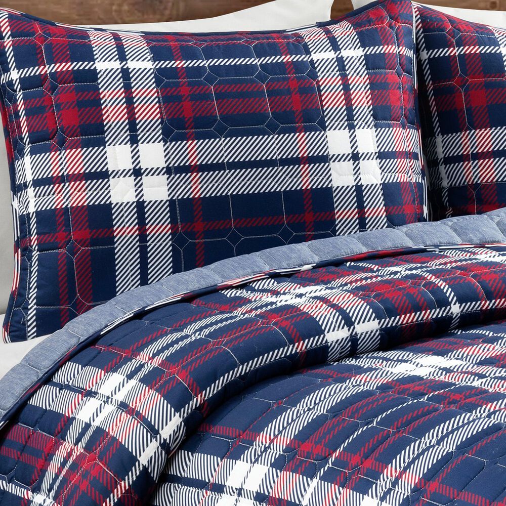 Triangle Home Fashions Grayson Farmhouse 3-Piece Full/Queen Quilt Set in Navy and Red, , large