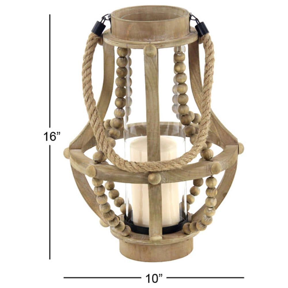 Maple and Jade Beaded Decorative Indoor/Outdoor Candle Lantern in Washed Beige, , large