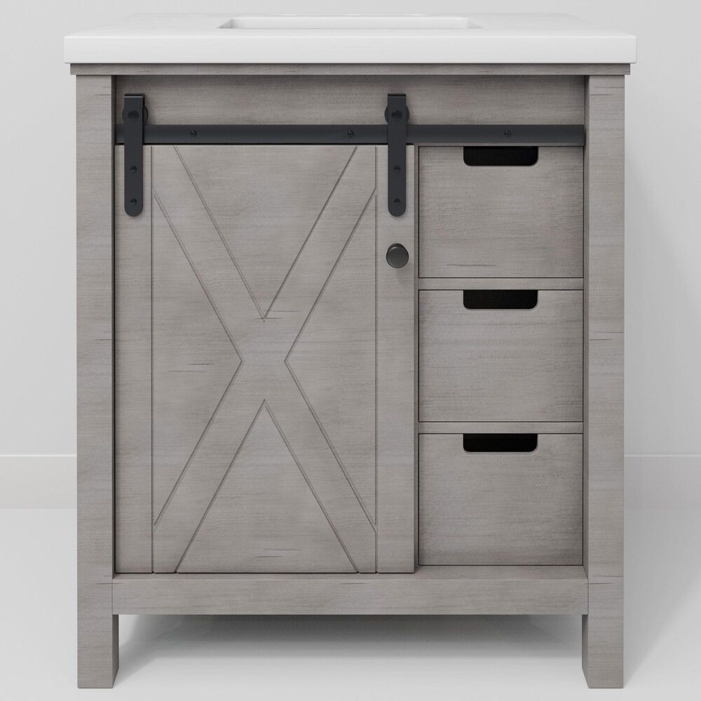 Lexora Home Marsyas 30" Single Bathroom Vanity in Ash Grey with White Quartz Top and Rectangular Sink, , large