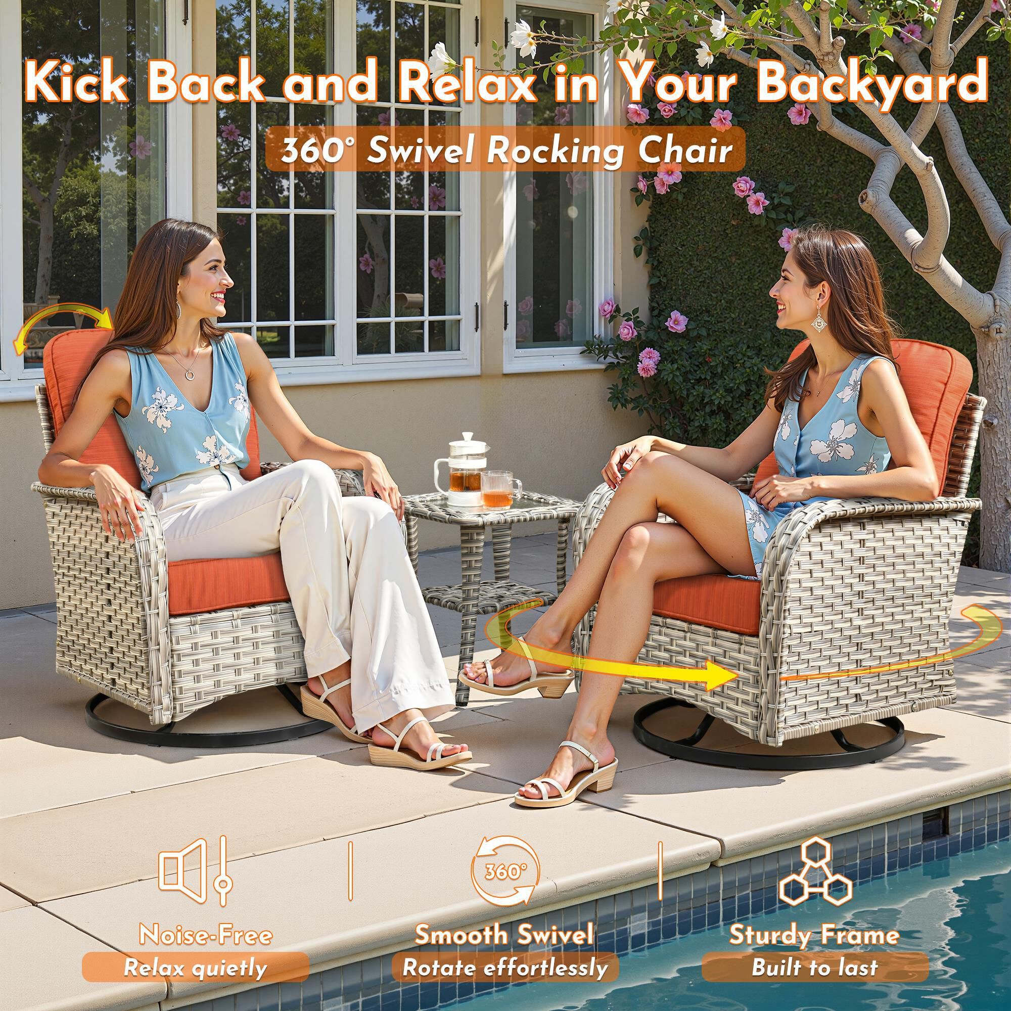 HOMLUX 9-Piece Modular Patio Conversation Set in Orange