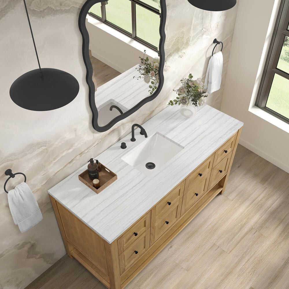 James Martin Vanities Breckenridge 60&quot; Single Bathroom Vanity in Light Natural Oak with 3 cm Arctic Fall Solid Surface Top and Rectangular Sink, , large
