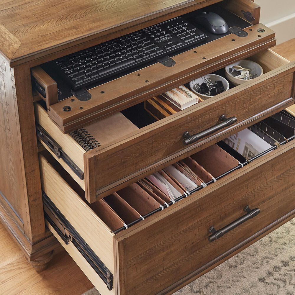 Riva Ridge Hensley 3-Drawer Workstation Combo File in Honey, , large
