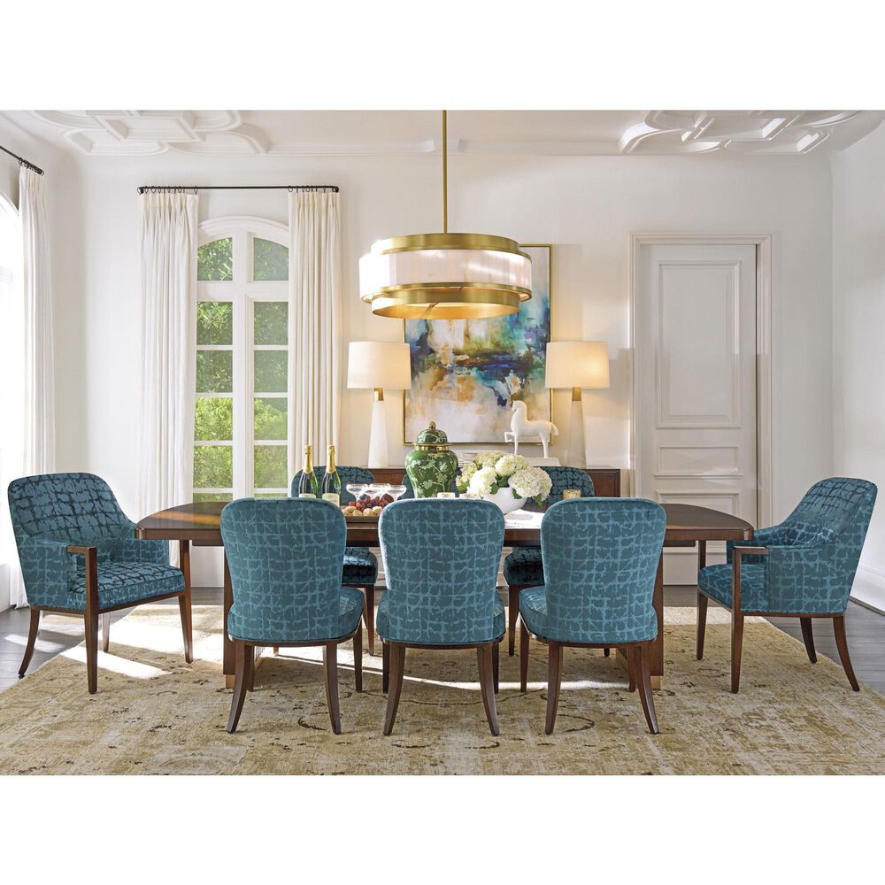 Lexington Furniture Rendezvous Lambeth Dining Arm Chair in Chester Finish and Blue Upholstery, , large