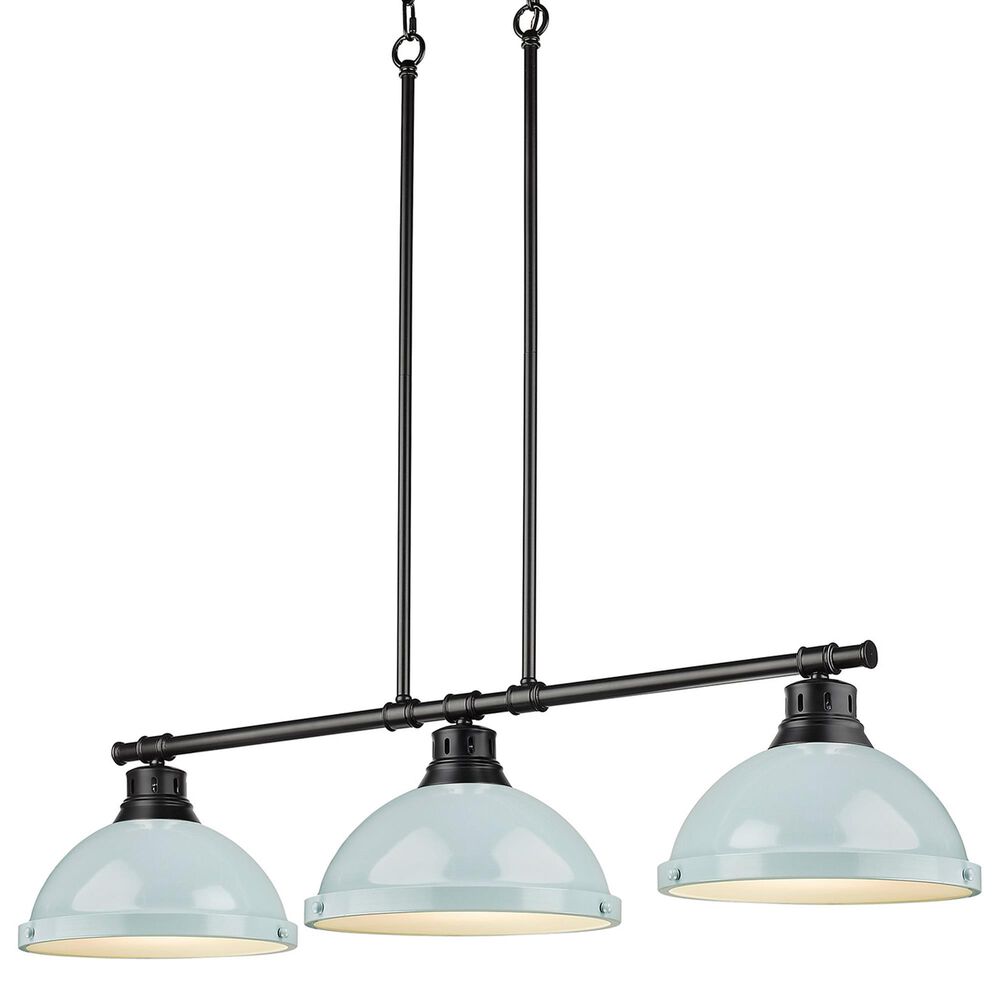 Golden Lighting Duncan 3-Light Pendant with Seafoam Shade in Matte Black, , large