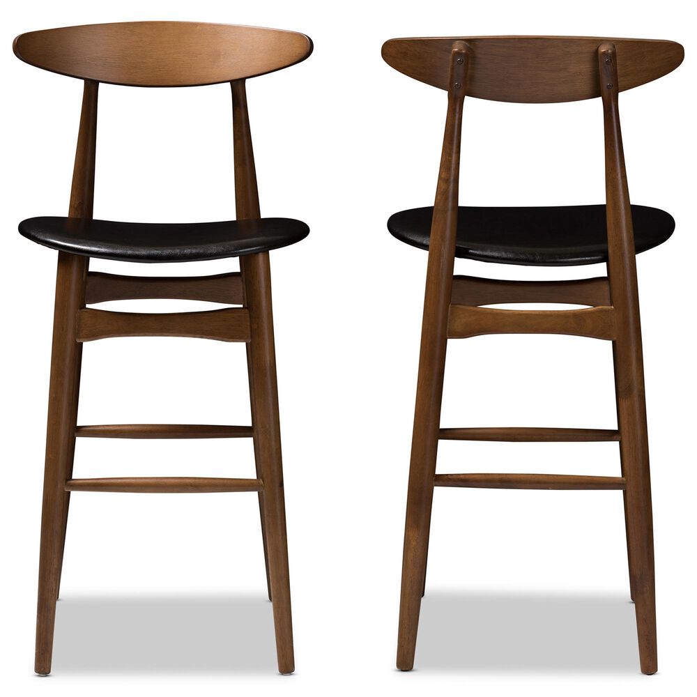 Baxton Studio Flora Bar Stool in Walnut (Set of 2), , large