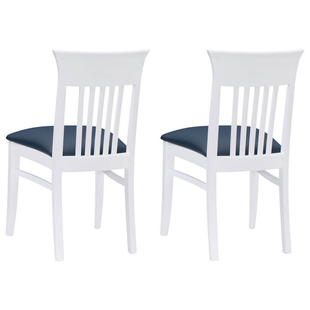 Linon Home Decor Jenny Side Chair with Navy Blue Faux Leather Cushion Seat in White (Set of 2), , large